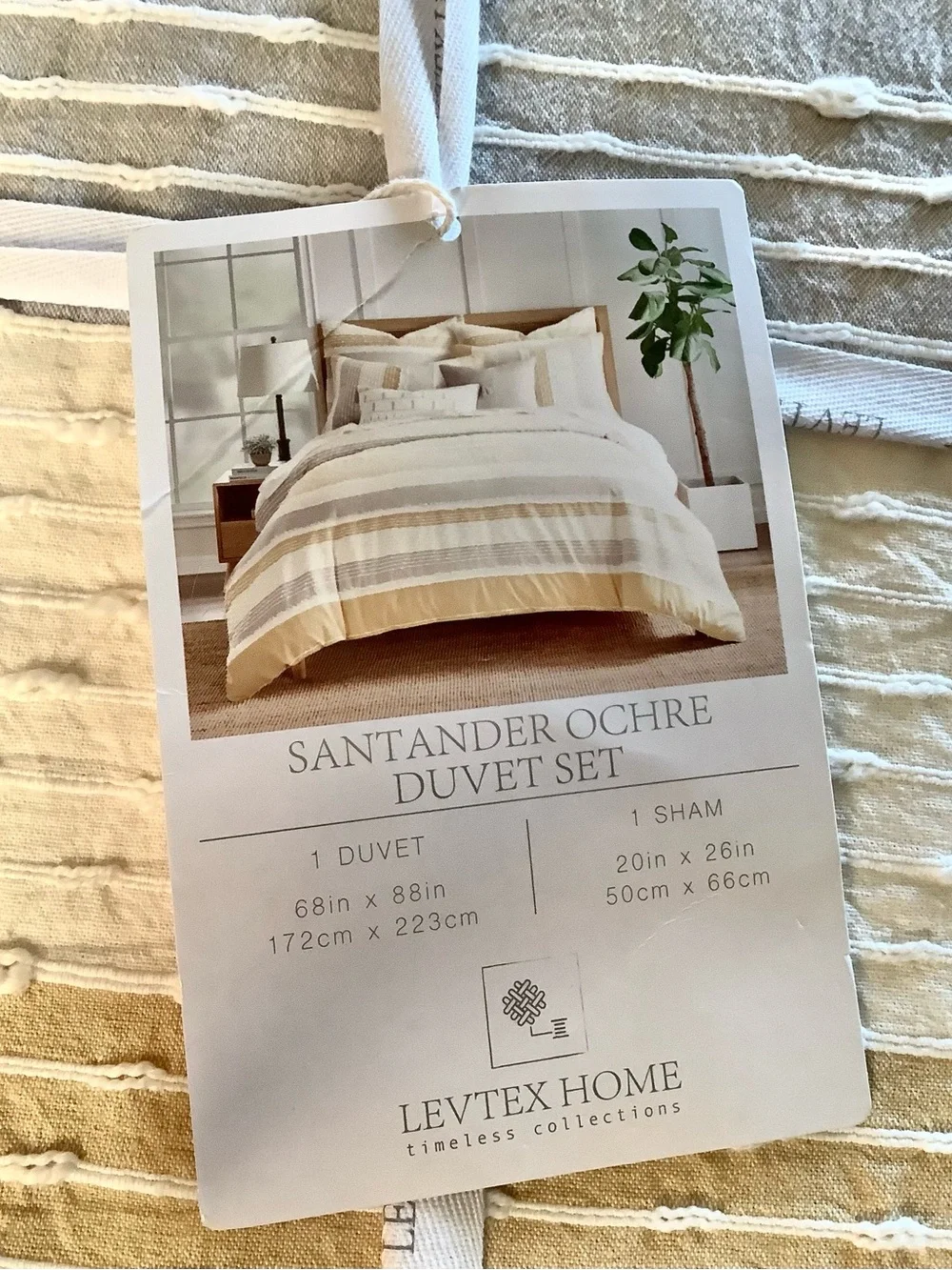Levtex Home Santander Twin XL Striped Woven Duvet 68 X 88” 1 Sham Ochre & White